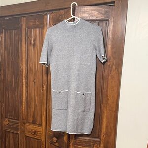 Gray Short Sleeve Sweater Dress with Pockets